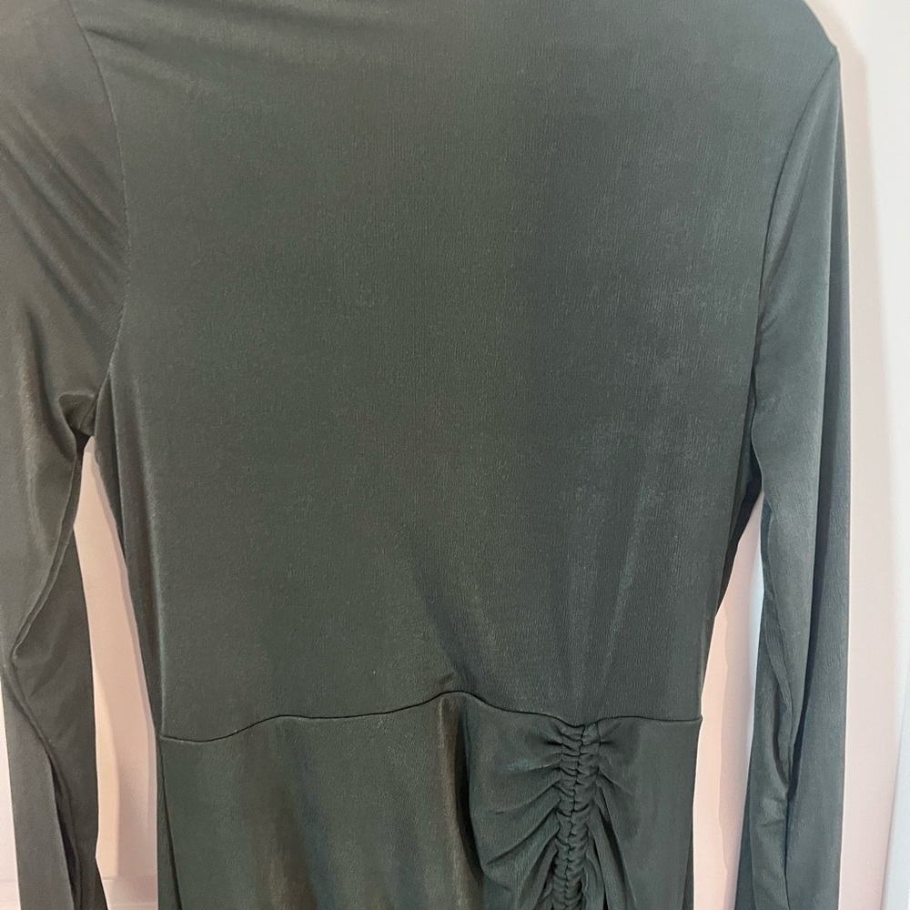 Elegant Forest Green Ruched Dress Size Large - Picture 6 of 11